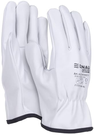 DONAU SAFETY Premium Arbeitshandschuhe Driver aus Rindsleder / 1 Paar/Größe 9/L/Weiß/Lederhandschuhe mit elastischem Handgelenk/Montagehandschuhe/Handschuhe/Fahrerhandschu Schutzhandschuhe