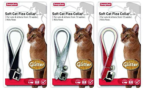 3XCat Flea Glitter Collar, Black/Silver/Red