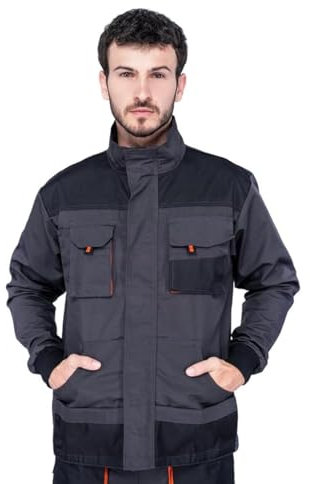 Veste de travail homme, Blouson de travail, Multi Poches, Grande Taille S - XXXL, Manteau de travail, Bleu/Noir/Rouge, Haute qualité Vetement (M, Noir/Orange)
