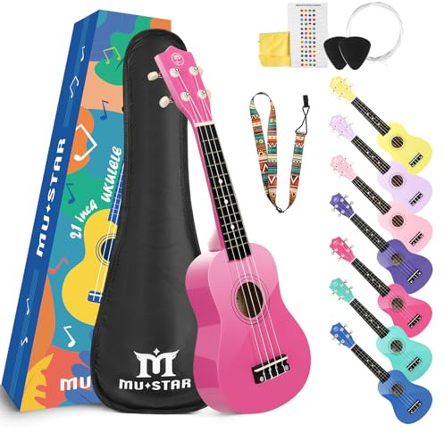 MUSTAR 21 Inch Soprano Pink Basswood Ukulele Kit for Beginners