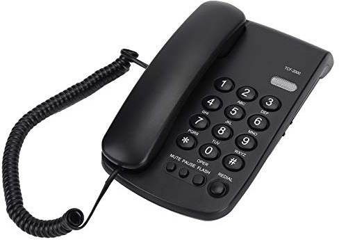 Uvital Desktop Corded Telephone, Black Landline Telephone, Office Landline Phone with Mute, Pause, Redial, Flash, Ringer (Hi & Low), Mechanical Lock, Call Light Indication for Home/Office/Hotel Use