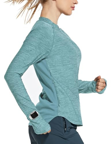baleaf Women's Running Shirts Quick Dry Lightweight Long Sleeve Pullover UPF50+ Moisture Wicking Hiking Light Blue Size M