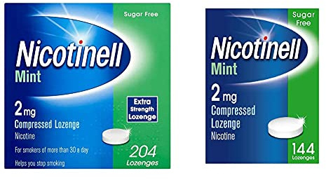 Nicotinell Nicotine Lozenge, Quit Smoking Aid, Sugar Free Mint Flavour, 2 mg, 204 Pieces & Nicotine Lozenge, Quit Smoking Aid, Sugar Free Mint Flavour, 2 mg, 144 Pieces