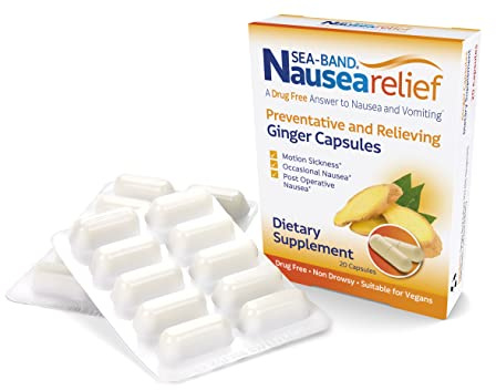 Sea-Band Anti-Nausea Ginger Capsules for Motion Sickness and Nausea Relief