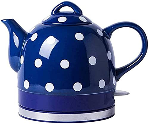 Hervidor de té eléctrico de cerámica de 1 L, calentador de agua inalámbrico retro de 1000 W, calentamiento rápido de agua para té, café, sopa, avena, base extraíble, apagado automático y protección