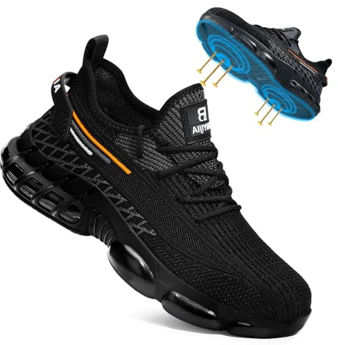 BAIYIJIA Steel Toe Work Shoes for Men Lightweight Safety Shoes with Puncture Resistant Sole Comfortable Construction Industrial Work Shoe for Warehouse Black Size 11.5
