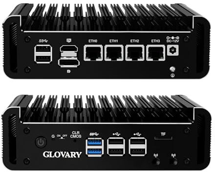 Glovary Firewall Mini PC Octa Core i3 N355, DDR5 Barebone NO RAM NO SSD, 4 x 2.5GbE i226V LAN Fanless Computer Hardware, Micro Router Appliance, AES-NI, OPNsense, 8USB Port, TF Card Slot