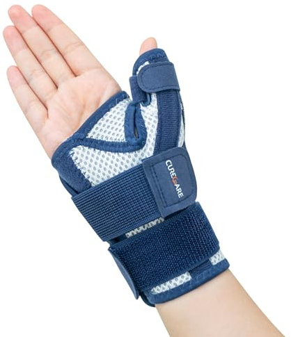 CURECARE Daumenbandage Rechts & Links, Umkehrbare Daumenschiene für Tag- und Nachtunterstützung, Atmungsaktiver Daumenorthese für Arthritis, Sehnenscheidenentzündung (Blau)