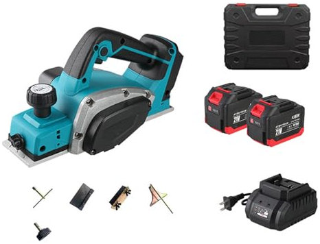 BDJSN Pialla per Legno a Batteria da 1300 W, Pialla Elettrica Portatile per Legno a Mano da 14000 Giri/min con 2 Batterie al Litio E Caricabatterie, profondità di Piallatura 0-2 Mm