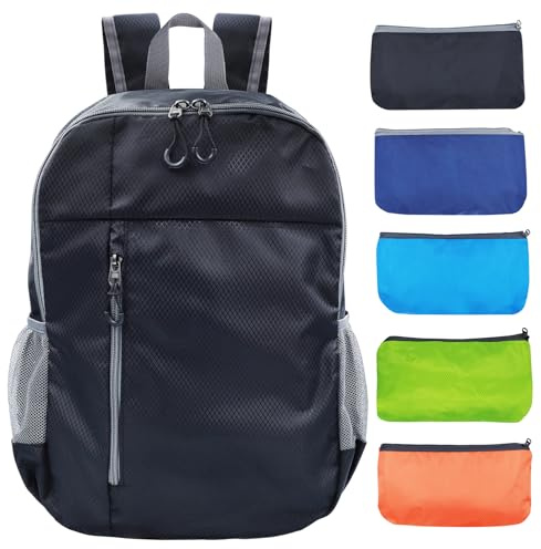 CHEESANHERR Mochila Plegable Ultraligera, Mochilas Trekking 20L, Mochila Senderismo Pequeña Marcha Montaña Excursiones Deporte Acampar Viaje para Hombre Mujer (Negro)