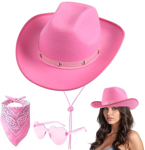 Aomig Cowboy Western Hatt, maskeraddräkt för vuxna, med solglasögon och bandana, utklädningstillbehör för halloween och karneval