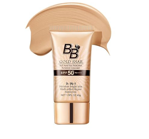 Golden Snail BB Cream - Crème de jour teintée à 50 + - Indice de protection solaire - Hydratant - Imperméable - Anti-cernes - Couverture naturelle de longue durée