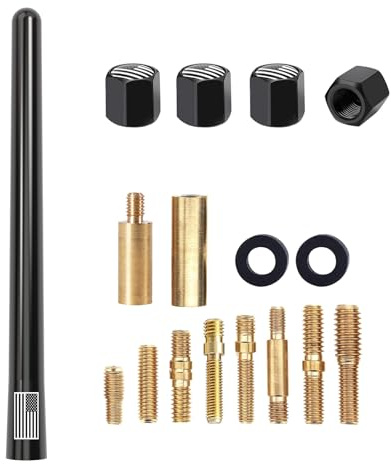 American Flag Car Truck Short Antenna 7“ with Tire Valve Caps for GMC Sierra Dodge Ram Chevy Silverado 1500 2500 3500 Avalanche Ford F150 F250 F350 Super Duty Raptor Bronco, Car Accessories (Black)
