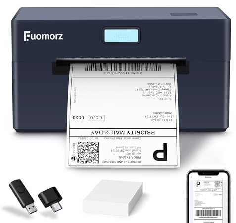Fuomorz Thermal Shipping Label Printer for Small Businesses，4x6 Wireless Shipping Label Printer，Bluetooth Label Maker Support Android,Mac,iPhone and Windows,Used for Amazon,Ebay,Shopify,Etsy,USPS