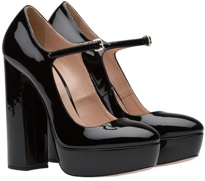 Escarpins à Plateforme épaisse pour Femmes, élégants Escarpins à Bout Rond et à lanières, Chaussures à Talons Hauts Confortables avec Bride à Cheville et Boucle pour Robe fête,Noir,46 EU