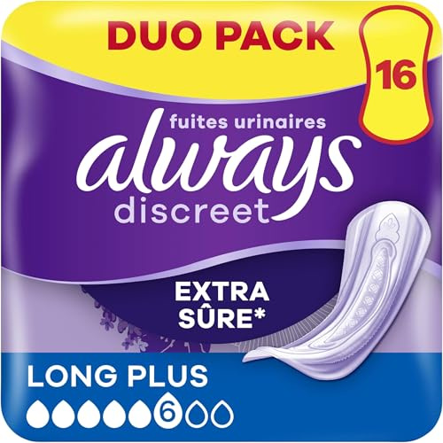 Always Discreet Serviettes Pour Fuites Urinaires Femmes Long Plus 16 Serviettes Protection Extra Sûre Et Discrétion Optimale (Lot de 6)