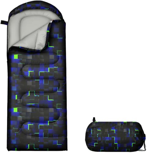 LUVLICHT Kids Sleeping Bag,Red Lattice Printed Sleeping Bag for Boys Girls,Lightweight Camping Bag for Cold Weather,Portable Waterproof Camping Bag for Hiking Outdoor Indoor