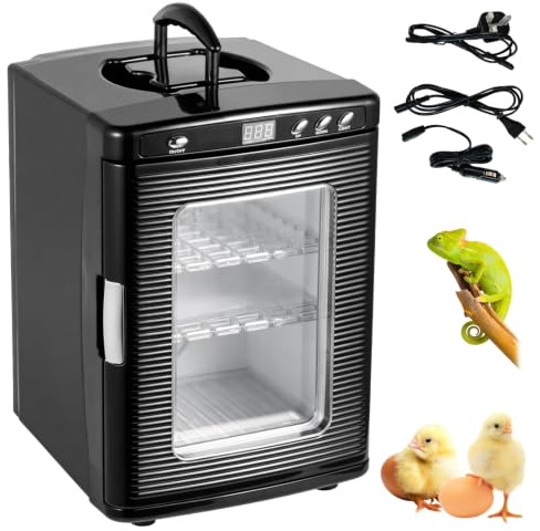 Clickovia Incubators for Hatching Eggs, 25L Portable Reptile Incubator with 5°C-60°C, 220V/60W, Heating and Cooling for Scientific Lab, Suitable for Small Reptiles (Black)