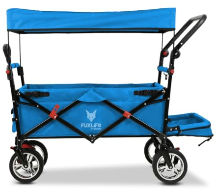 FUXLIFE Handcart FX-CT800 Comfort Plegable - Turquesa - Carro de Transporte Infantil con toldo para el Sol - extensión Interior Acolchada - Ruedas robustas - Carro de Mano Plegable Compacto