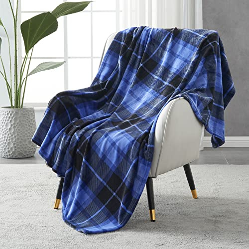 SOCHOW Flanell Fleecedecke 150 × 200 cm, ganzjährig Blau Karierte Decke für Bett, Couch, Auto