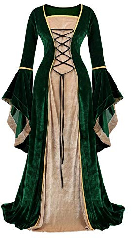 Jutrisujo Renaissance Femmes Robes Médiévale Velours Manches Longues Parti Costume Déguisements Halloween De Mariée Gothique