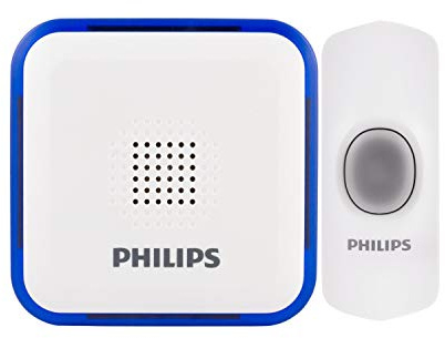 Philips Wireless Doorbell Kit, Battery-Operated Reciever, LED Alert Lights, 1 Push Button, 32 Melodies, 3 Volume Levels, 150 Ft Range, White, DES3140W/27