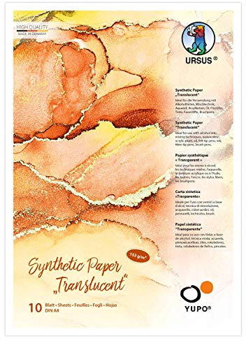 Ursus 16294600 - Yupo Synthetic Paper transparent, DIN A4, 10 Blatt, 153 g/qm, synthetisch, Glatte Oberfläche, reiß-und wasserfest, UV lichtecht, extrem strapazierfähig, 100% recyclebar, weiß