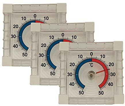 Iloda® 6X Fensterthermometer selbstklebend, transparent und analog ca. 7,5x7,5cm aus Kunststoff, Außenthermometer für Fenster, Thermometer Außen