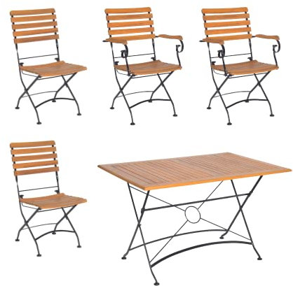 acamp Gartenmöbel Set klappbar Lindau | 2 Gartenstühle + 2 Klappsessel + 1 Gartentisch 120x80 cm | FSC-zertifizierte & geölte Akazien-Holz Möbel für 4 Personen | Balkonmöbel Set wetterfest