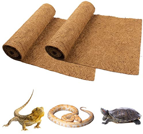 Reptilienteppich, Kokosfaser, 2 Stück, 100 x 30 cm, natürlicher Reptilienteppich, Terrarium, Auskleidung, Reptiliensubstratmatte, Zubehör für Bartdrachen, Leopard, Gecko, Leguan, Eidechse, Schlange,