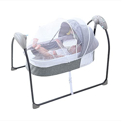 SanBouSi Elektrische Baby Wiegen, Automatische Beistellbett Babybett Babywippe mit Fernbedienung, Funktion Zeitmessung für 0-12 Monate Baby, Grau