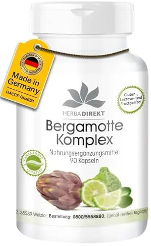 Bergamotte Komplex - 90 Kapseln mit Artischocke und Cholin - Bitterstoff-Kapseln - hochdosiert - vegan | HERBADIREKT by Warnke Vitalstoffe - Deutsche Apothekenqualität