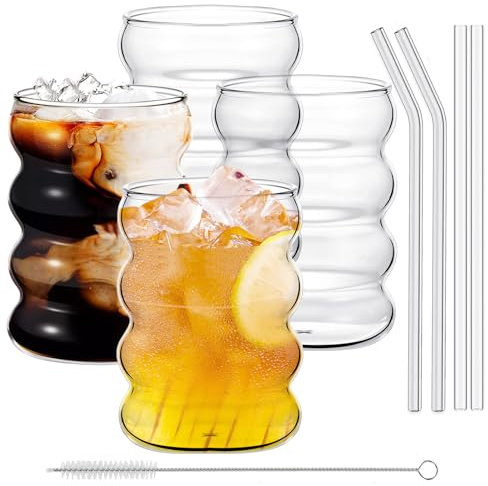 JTOOYS Gerippte Trinkgläser 4er Set, 12 oz /350ml Wassergläser Getränkegläser Eiskaffeegläser Wave Tumbler Saftgläser für Cocktail, Milch Wasser Soda Geschenk Hause Restaurants und Partys