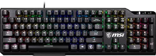 MSI Vigor GK41 - Tastiera meccanica da gioco, interruttori Kailh Red (lineare), tasti ergonomici, base antiscivolo, 6 LED a colori fissi in 10 zone di illuminazione, Mystic Light, USB 2.0, full-size