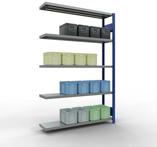 qpool24 Anbauregal, Fachbodenregal Stecksystem MULTIplus250, 2000 x 1300 x 300 mm (HxBxT), 5 Fachböden, Längenriegel, RAL 5010 enzianblau/verzinkt
