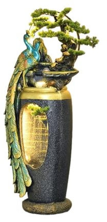 Fontana da giardino all'aperto Ornamento con acqua che scorre di pavone, nuova fontana Zen cinese, vaso decorativo da terra for soggiorno, porta d'ingresso o accanto al mobile TV Caratteristica dell'a