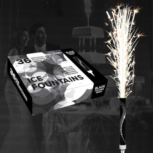 Box of 36 Ice Fountains | Sparkling Fountains for Cakes, Champagne and Prosecco Bottles | 12cm Quality Ice Fountains | Length 15cm with Cake Spike (Black)