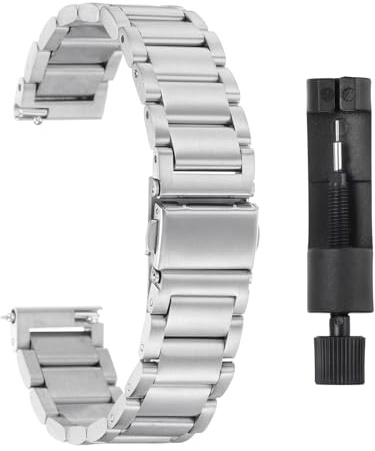 QUARKZMAN 16mm Correas de Reloj de Acero Inoxidable con Metal Mariposa Cierre con Recubrimiento Metálico Liberación Rápida Acero Sólido Cadena Repuesto con Adaptador Tono Plateado