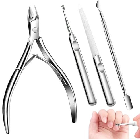 VONJUMA 4Pcs Tronchesino Cuticole Taglia Cuticole Professionale Tronchesi Per Cuticole Tronchese Unghie Acciaio Inox Per Unghie Incarnite Spesse Dure Kit Di Strumenti Per Manicure Con Spingi Cuticole