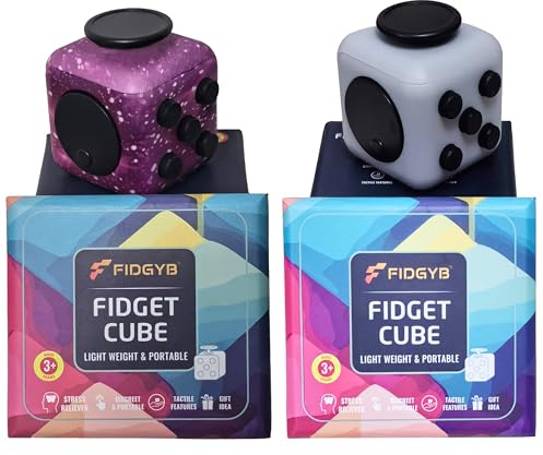 FIDGYB Lot de 2 Cubes Anti-Stress – Jouet sensoriel Lisse et Silencieux pour améliorer la Concentration et soulager Le Stress [étoilé + Gris Clair]