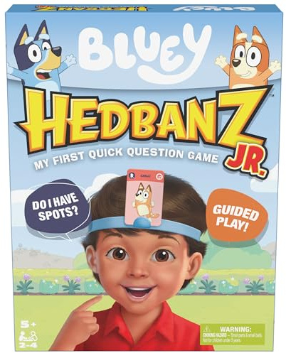 Spin Master Games, Bluey Hedbanz Jr., Picture Guessing Card Game, Includes Illustrations from Bluey, Easy to Play for Family & Kids, 2-4 Players, for Ages 5 & Up