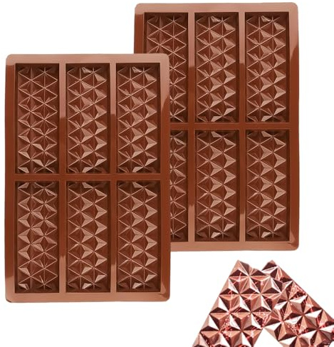 2 Pcs Silicone Chocolate Mould 6 Cavities Break Apart Chocolate Molds Reusable Chocolate Bar Molds for Crafting Homemade Chocolates Candies and Desserts