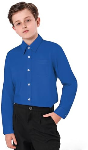 mintgreen pojkar bomullströjor barn button down solida långärmade toppar, 7-14 år, BLÅ, 13-14 År