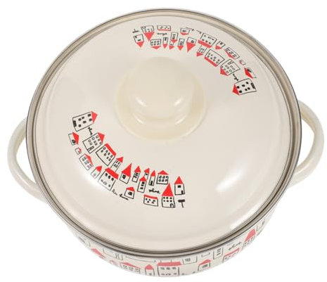 TOYANDONA Olla de Sopa Esmaltada Vintage con Tapa 2.5L Asa de Protección para Camping y Picnic Cacerola Antiadherente para Cocinar