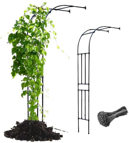Demi-arche de jardin,Arche Demi-latérale à rosiers Treillis Arc de Roses Arceau de Jardin en Métal noir blanc,Arche À Rosiers pour plantes grimpantes,Largeur 60-300 cm, hauteur 240 cm(Noir,L90xW40xH24