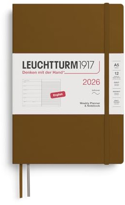 LEUCHTTURM1917 372683 Veckokalender och anteckningsbok medium (A5) 2026, softcover, Spice Brown, engelska
