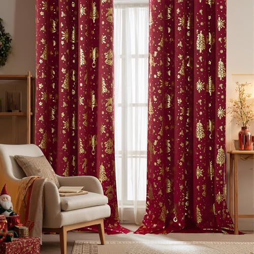 PONY DANCE Tende Rosse Natalizie per Soggiorno Moderne 2 Pezzi L 140 x A 245 cm Tende Oscuranti con Anelli per Camera da Letto Decorazione Curtains Termiche Isolanti per Interni