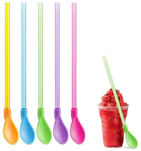 Quesuc 5 Piezas Cuchara De Paja De Colores 2 En 1, Reutilizables Cuchara De Pajitas De Multicolor, Cuchara De Pajitas Extraíble, Cuchara De Pajita Popote De Plástico Para Patidos, Leche, Batidos