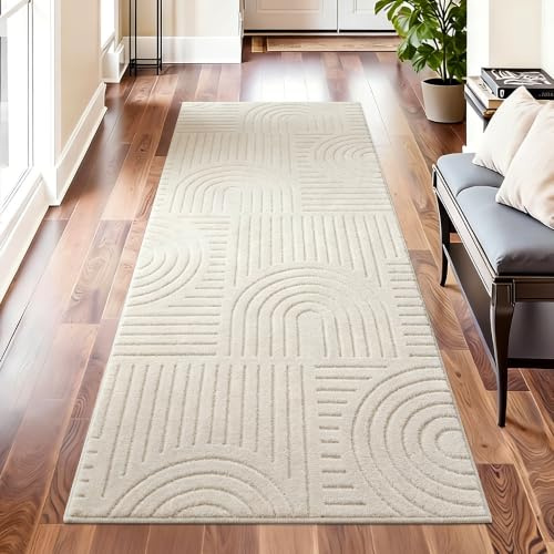 Famibay Läufer Flur 80x200cm rutschfest Teppichläufer Flur Waschbar Küchenteppich Läufer Beige für Eingang Schlafzimmer Wohnzimmer Korridor