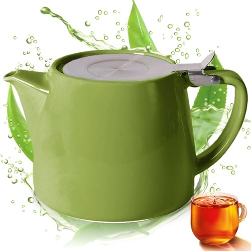 Teiera con filtro da 500 ml, teiera in ceramica verde, con colino da tè in acciaio inox rimovibile, teiera in porcellana per tè sfuso e bustine di tè (verde)
